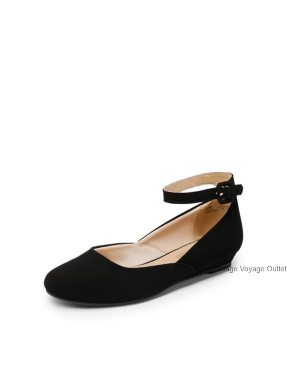 Women's Dress Flats Ballet Low Wedge Adjustable Ankle Buckle Anti-Slip TPR Sole